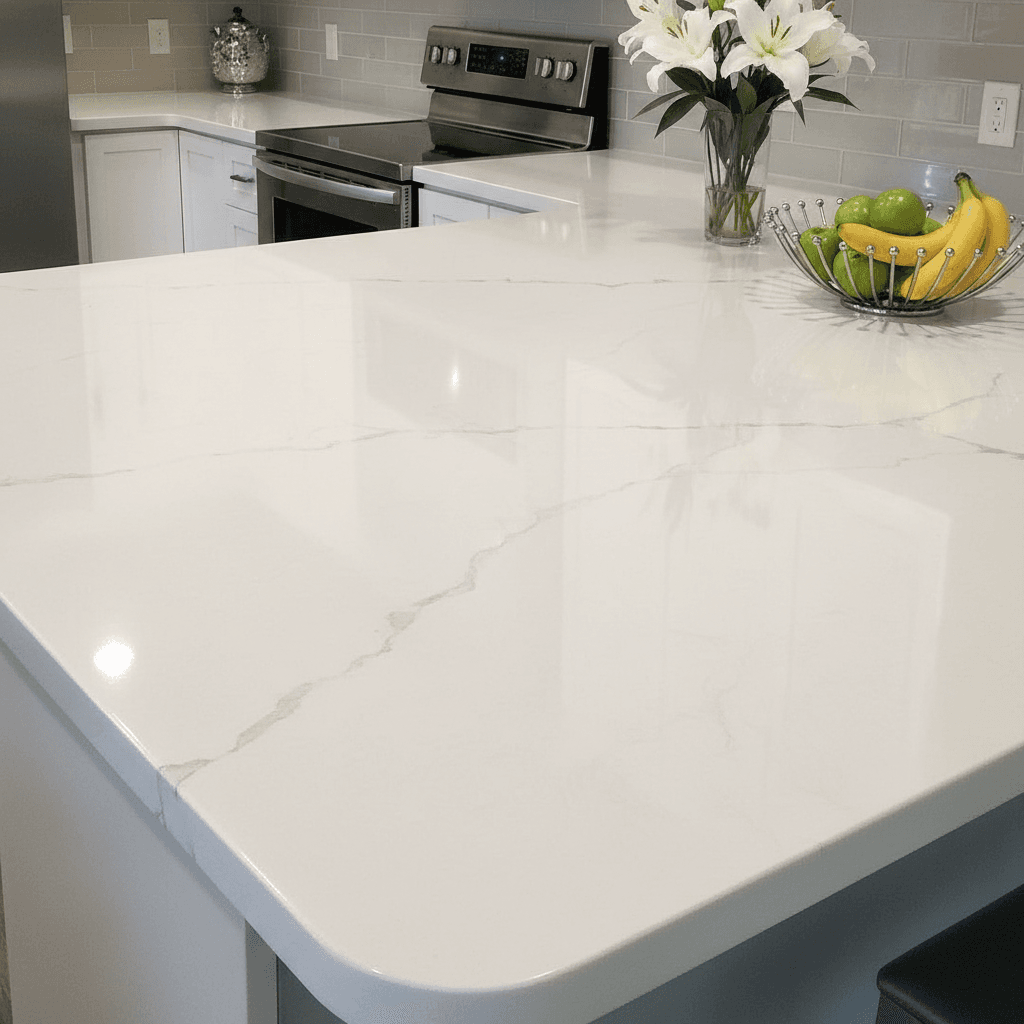 Refinished kitchen countertop with glossy surface