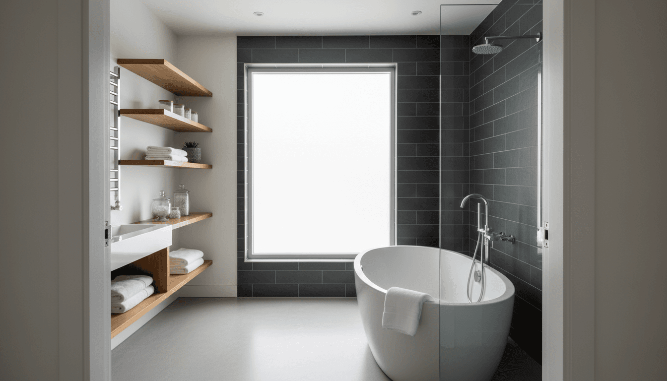 Refinished white bathtub in a modern bathroom