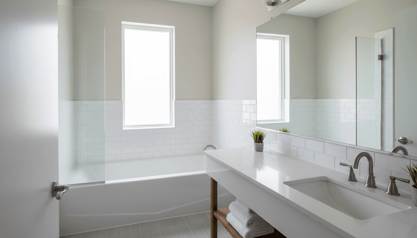 Finished glossy white refinished bathtub in a clean bathroom