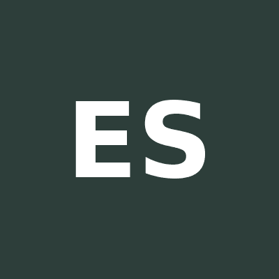 Bold white capital letters ES centered on a solid dark forest green square background.